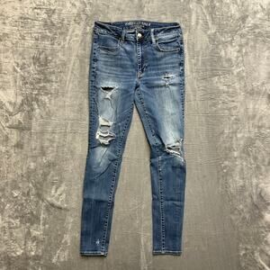 American Eagle Stretch Distressed High Rise Jegging Women’s Size‎ 8 Long Blue